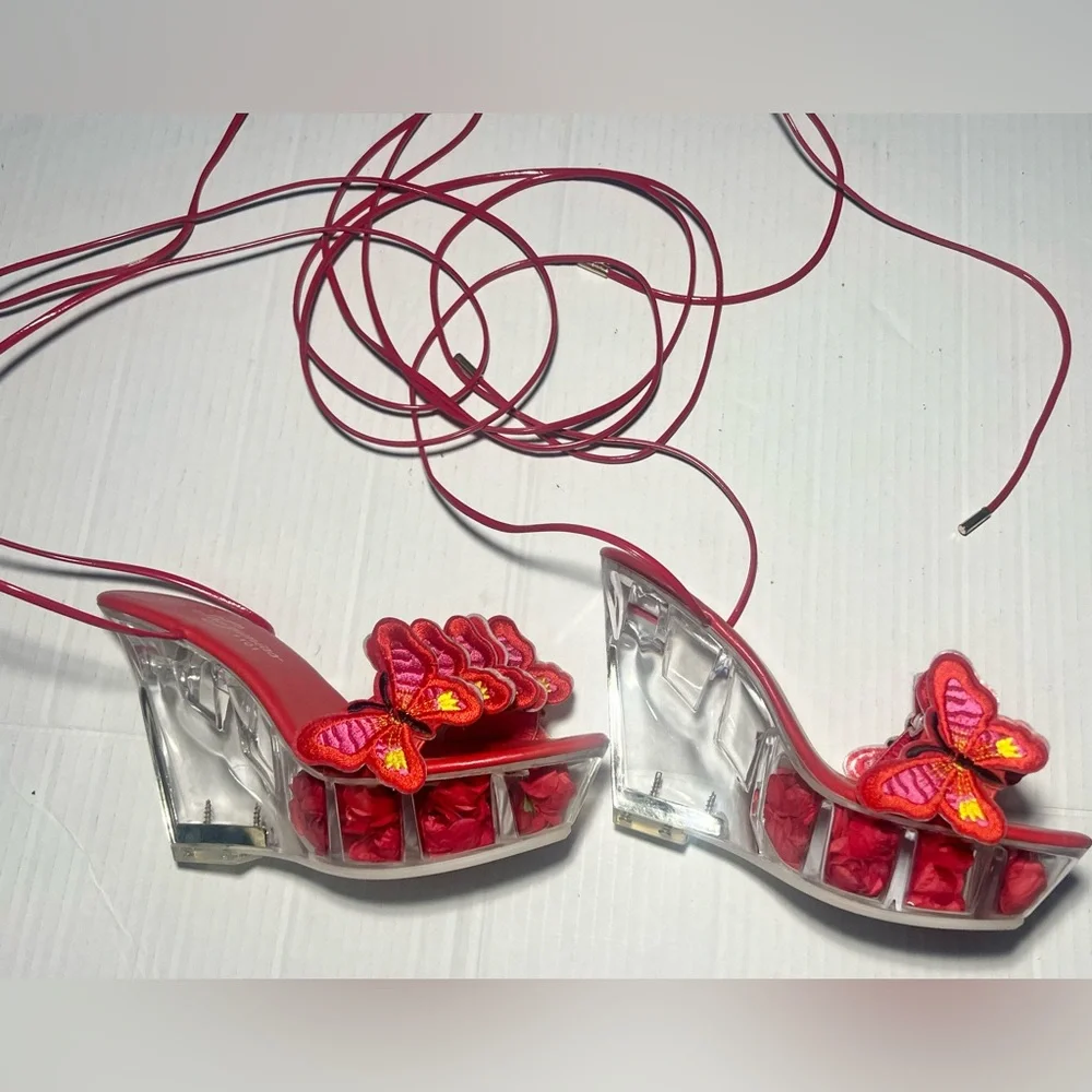 Women’s Red Butterfly Wedge Strappy Sandals